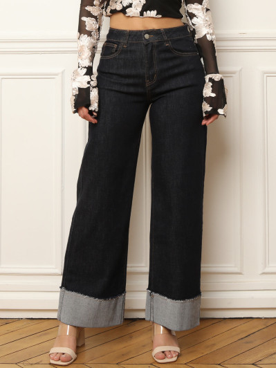 Jean brut large à revers