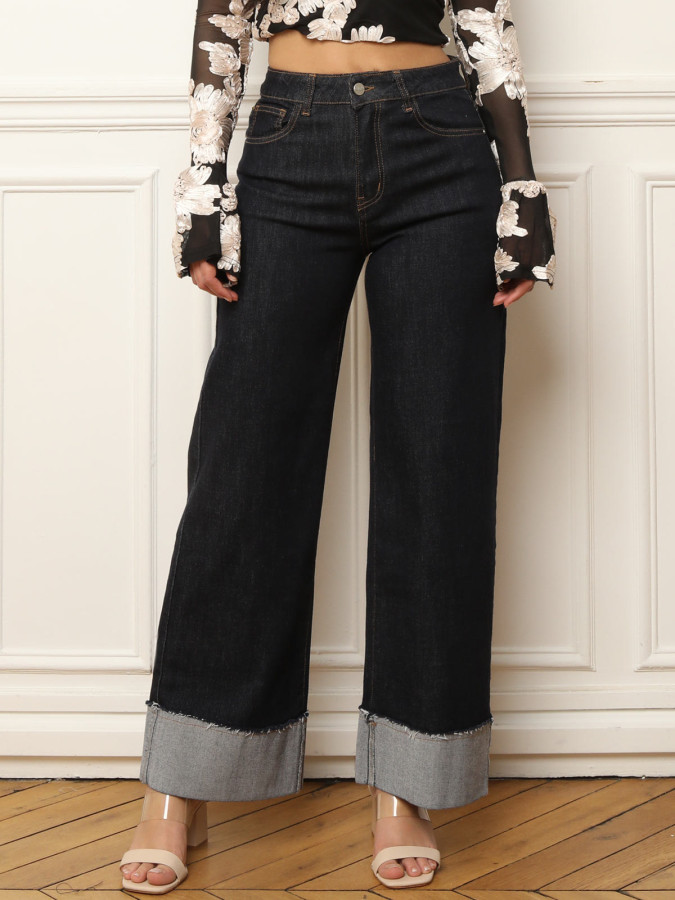 Jean brut large à revers