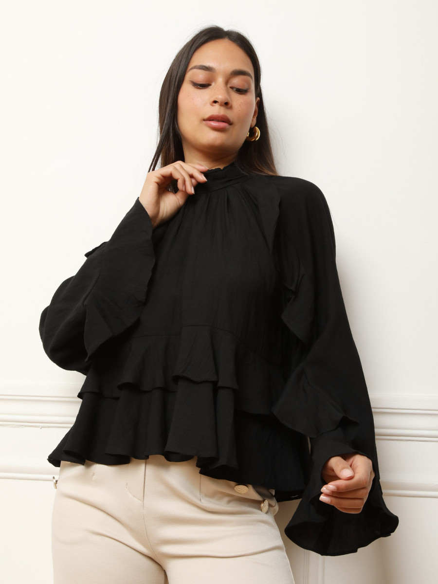 Blouse ample volantée noire