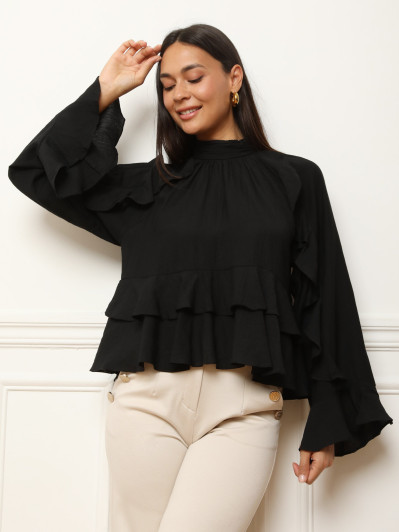 Blouse ample volantée noire