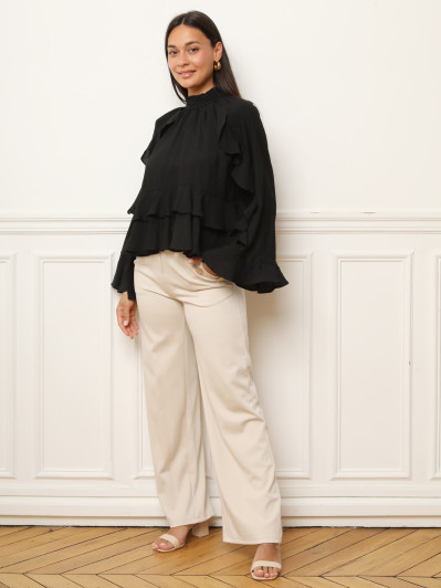 Blouse ample volantée noire