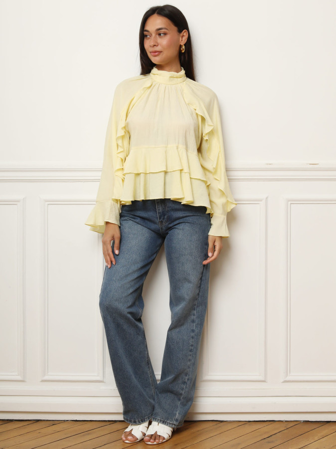 Blouse ample volantée jaune