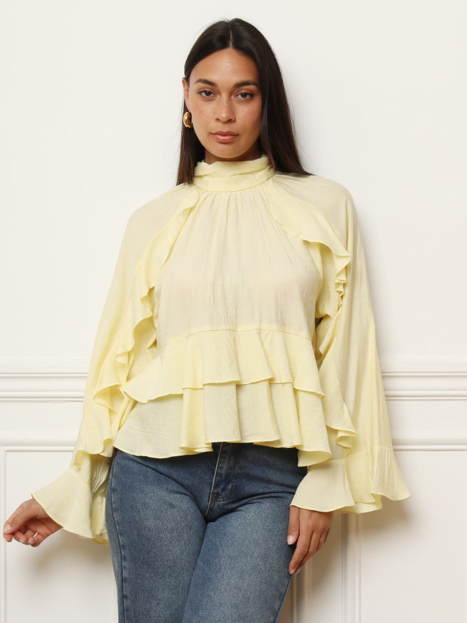 Blouse ample volantée jaune