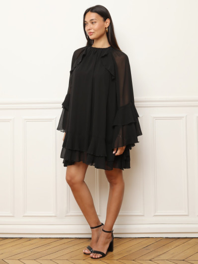 Robe évasée noire à volants