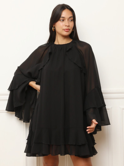 Robe évasée noire à volants