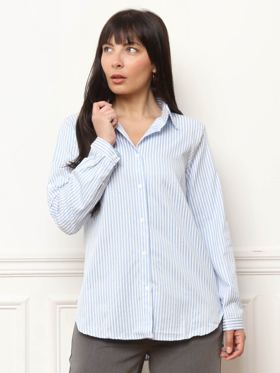Chemise à rayures et petite strass bleu clair