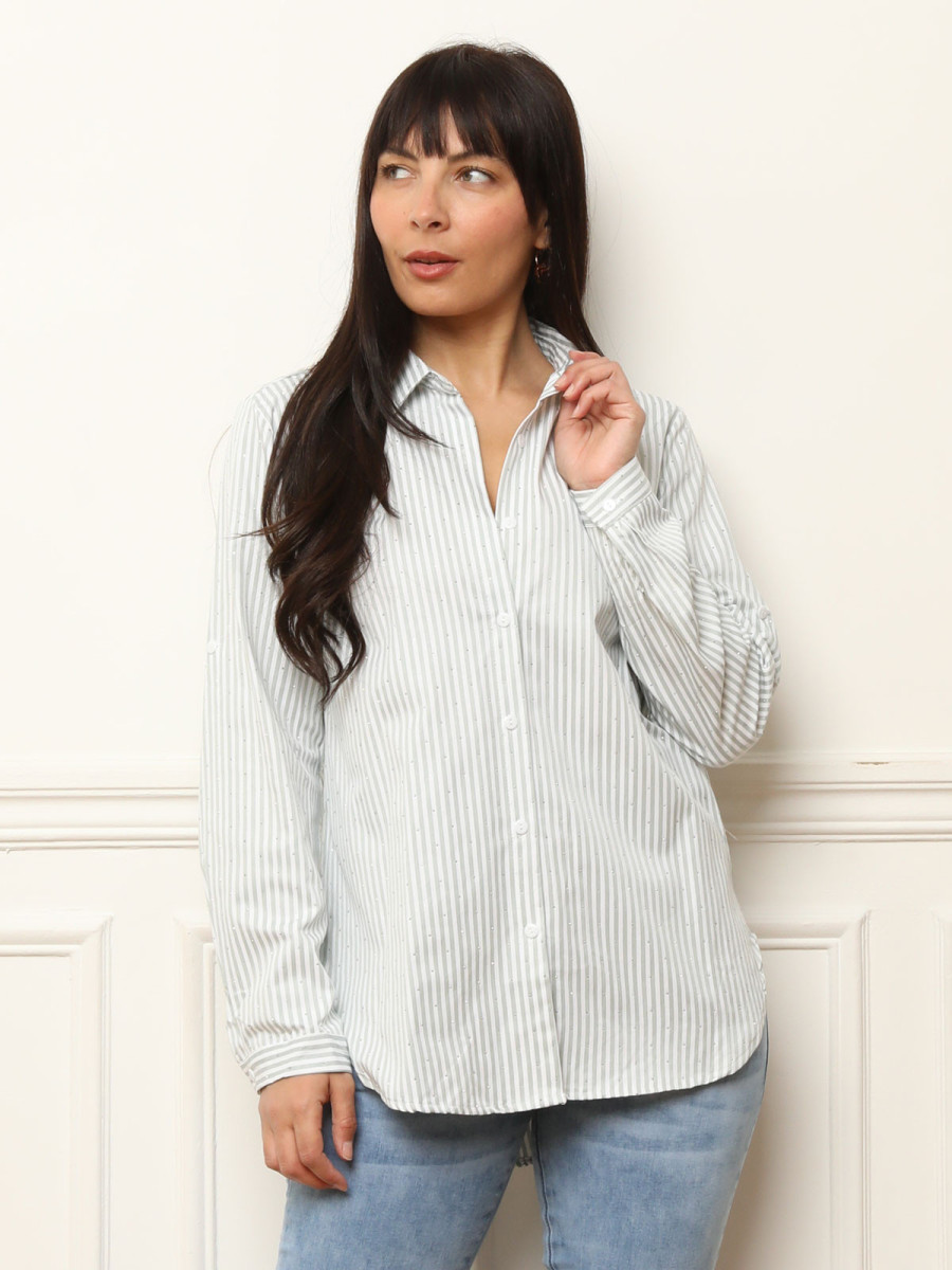 Chemise à rayures et petite strass vert clair