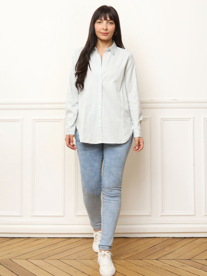 Chemise à rayures et petite strass vert clair