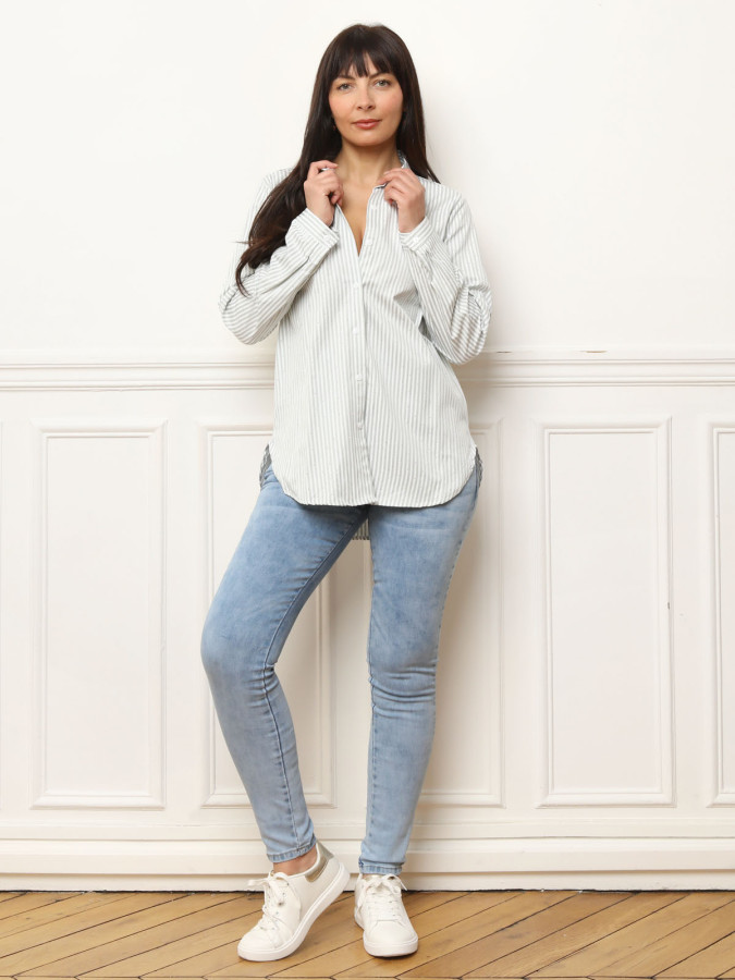 Chemise à rayures et petite strass vert clair