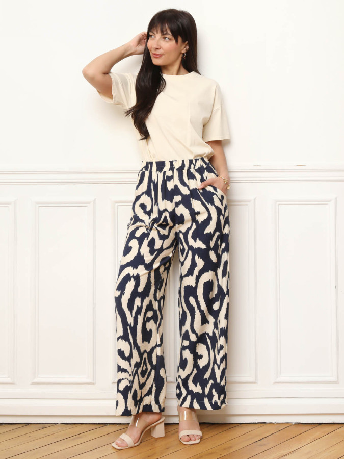 Pantalon palazzo à motifs abstraits bleu