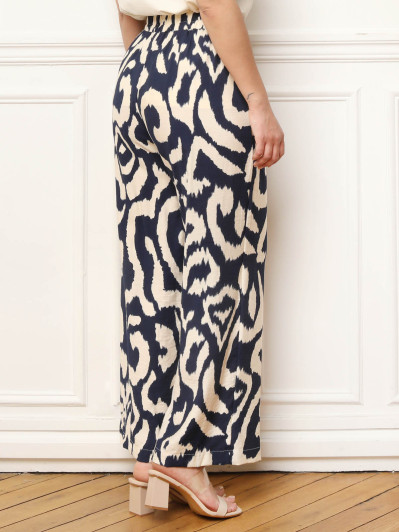 Pantalon palazzo à motifs abstraits bleu