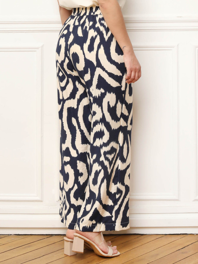 Pantalon palazzo à motifs abstraits bleu