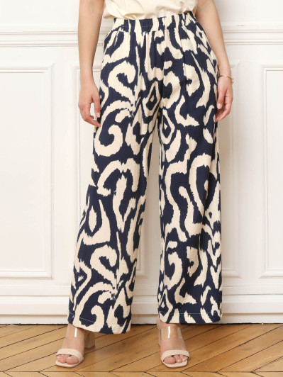 Pantalon palazzo à motifs abstraits bleu