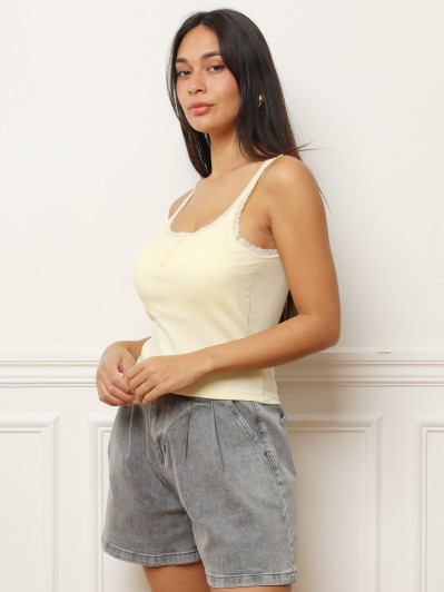 Débardeur maille côtelée et dentelle