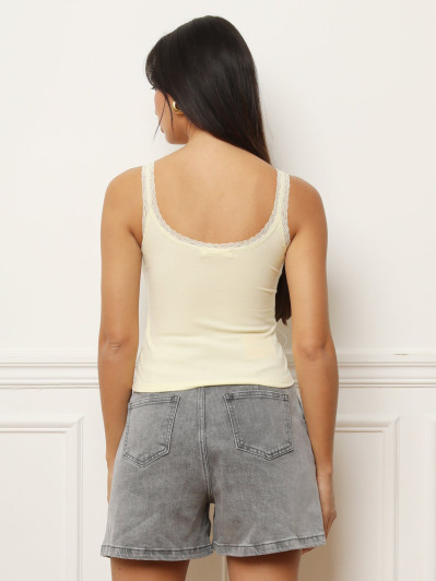 Débardeur maille côtelée et dentelle