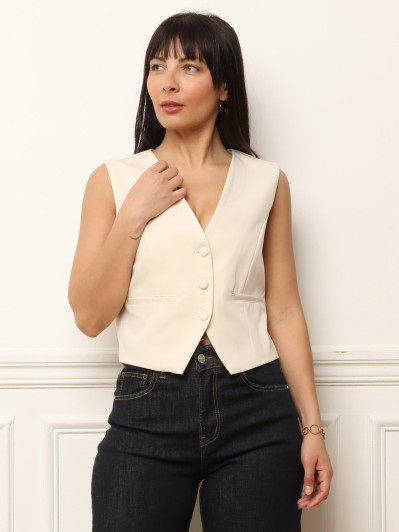 Veston court beige à 3 boutons