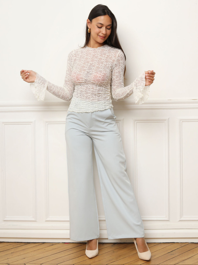 Pantalon tailleur classique évasé bleu clair