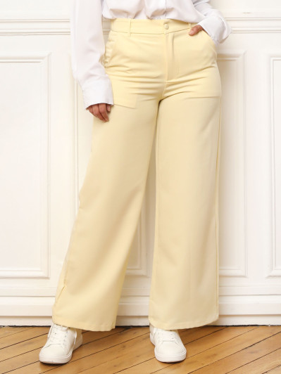Pantalon tailleur classique évasé jaune