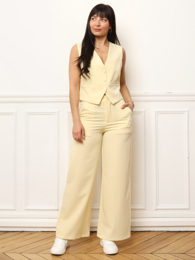 Pantalon tailleur classique évasé jaune