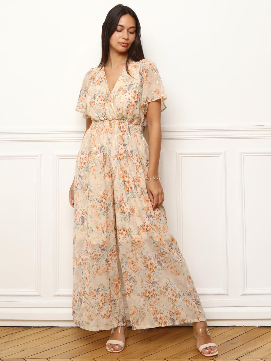 Combinaison cache cœur à motifs floral beige