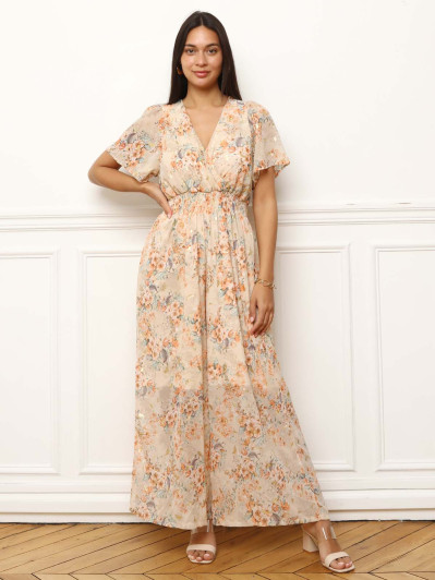 Combinaison cache cœur à motifs floral beige