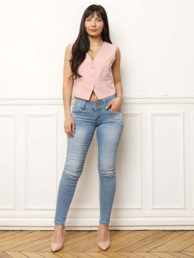 Jeans skinny  bleu taille basse à trois boutons