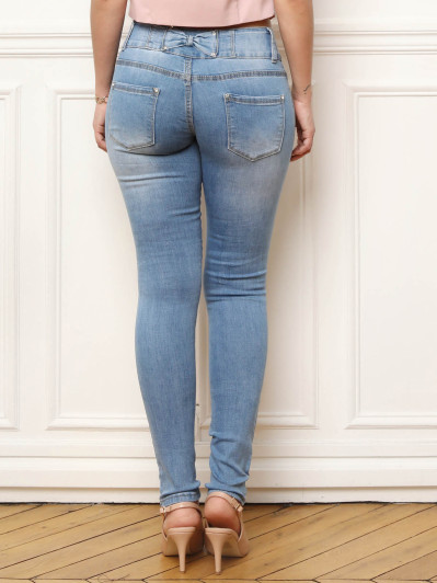 Jeans skinny  bleu taille basse à trois boutons