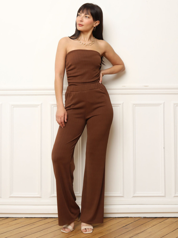 Pantalon évasé Pantalon Zebre Marron Ensemble à Top Bustier Et