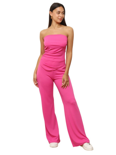 Ensemble à top bustier et pantalon évasé fuchsia