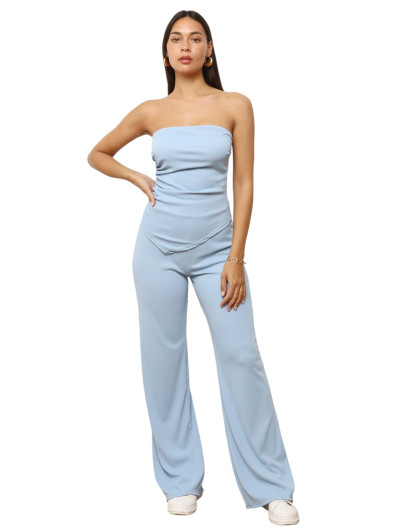Ensemble à top bustier et pantalon évasé bleu clair