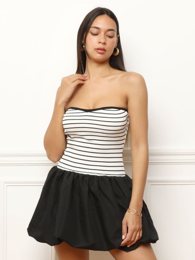 Robe bustier effet boule noire et blanche