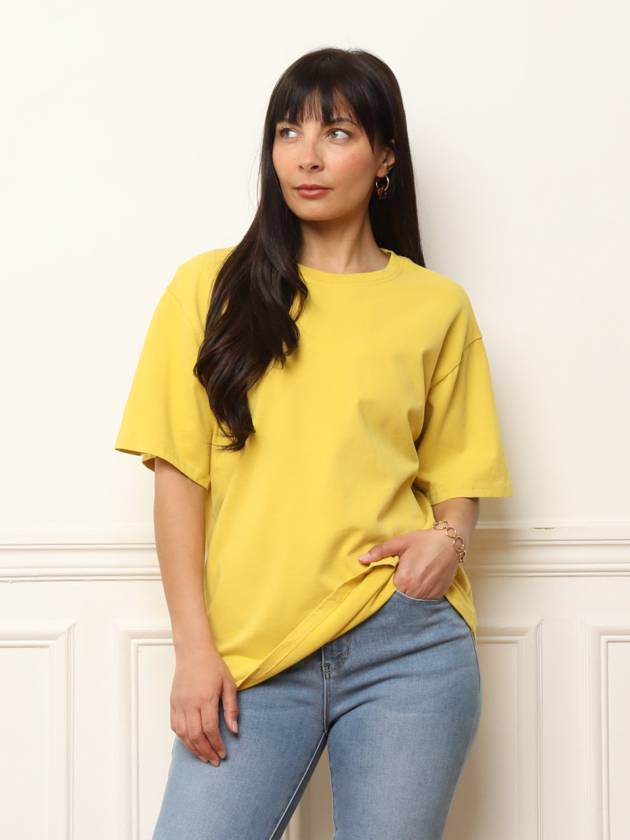 T-shirt oversize et long en coton jaune