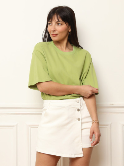 T-shirt oversize et long en coton vert olive