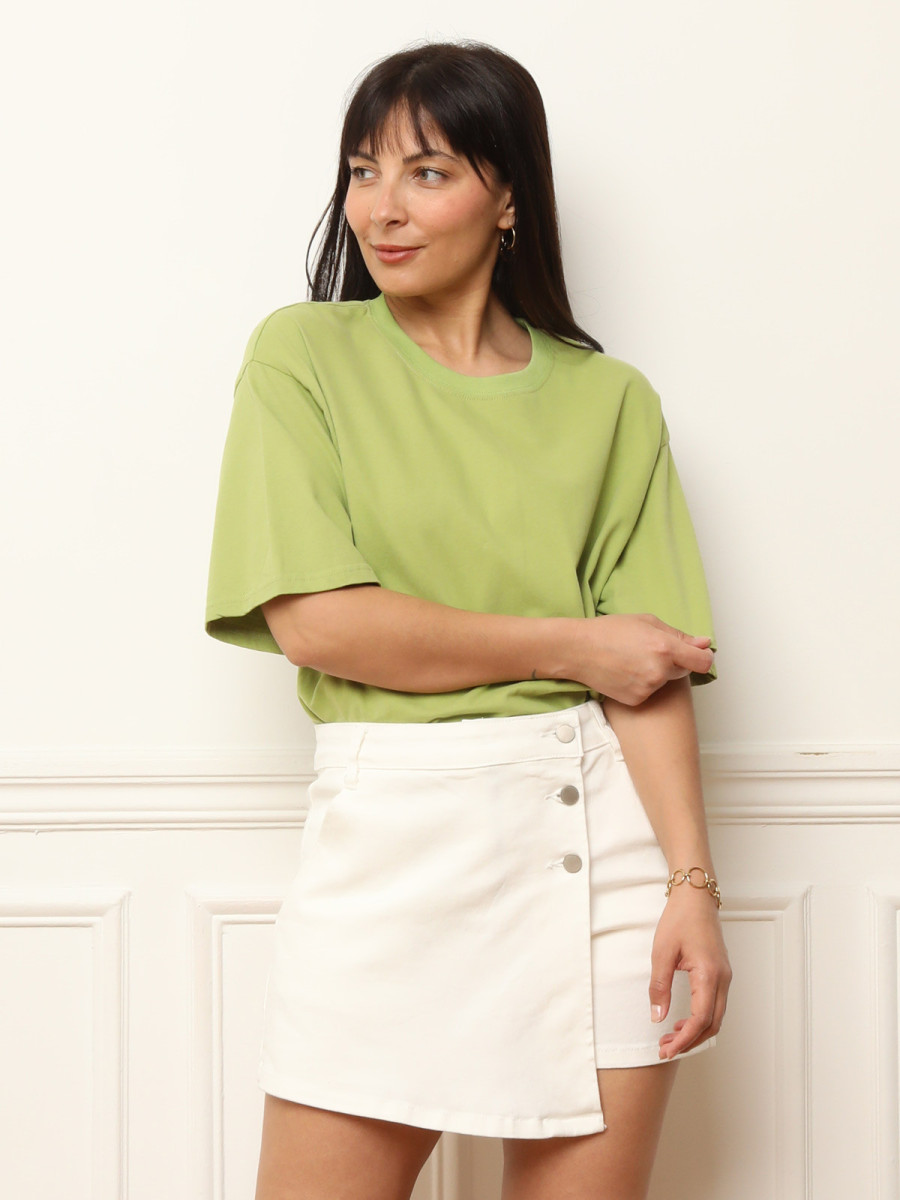 T-shirt oversize et long en coton vert olive