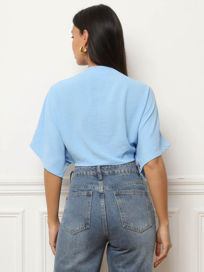 Top court style blouse à nouer bleu