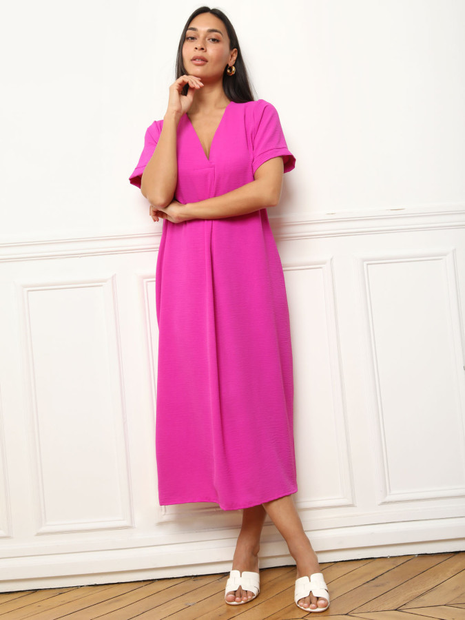 Robe mi-longue style tunique fuschia