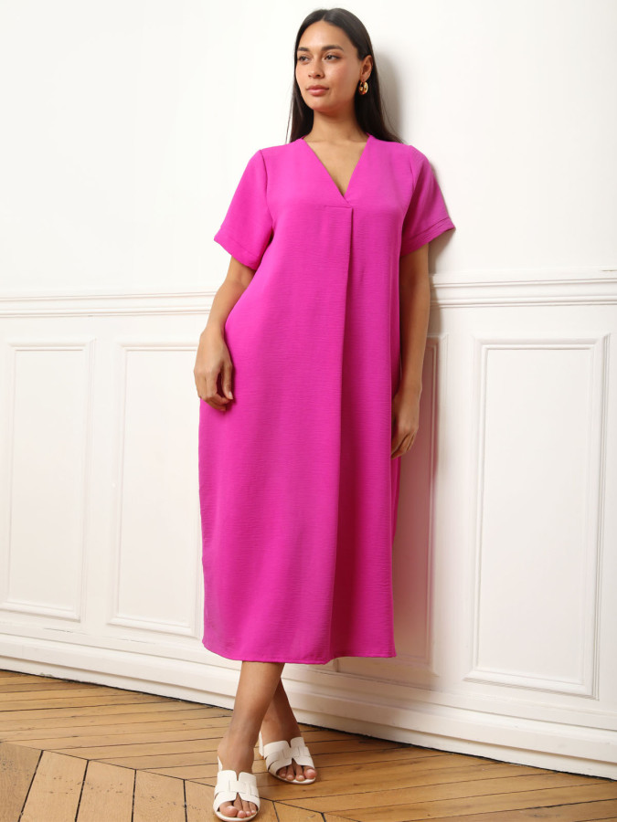 Robe mi-longue style tunique fuschia