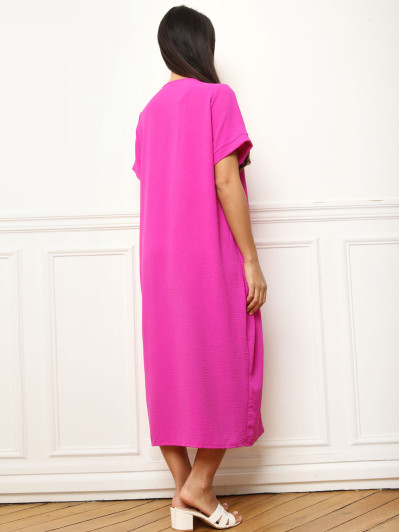 Robe mi-longue style tunique fuschia