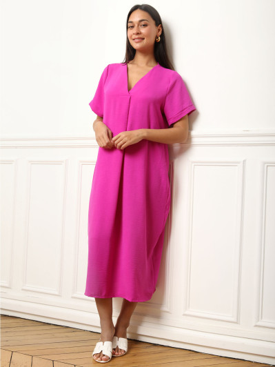 Robe mi-longue style tunique fuschia