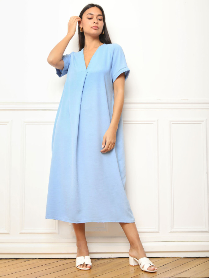 Robe mi-longue style tunique bleu clair