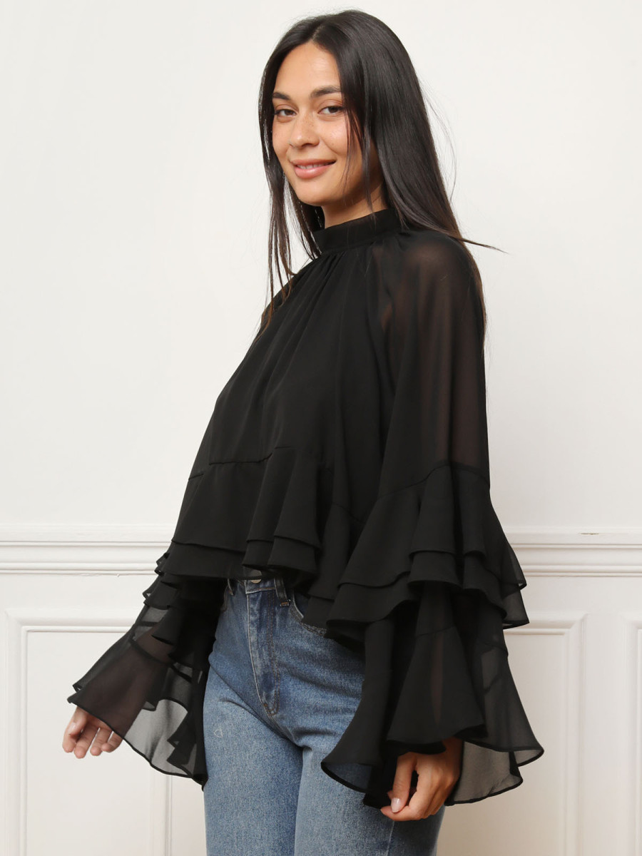 Haut Transparent Zara à Volants Couleur Aubergine - Taille S (UK 8-10), Neuf Avec étiquettes