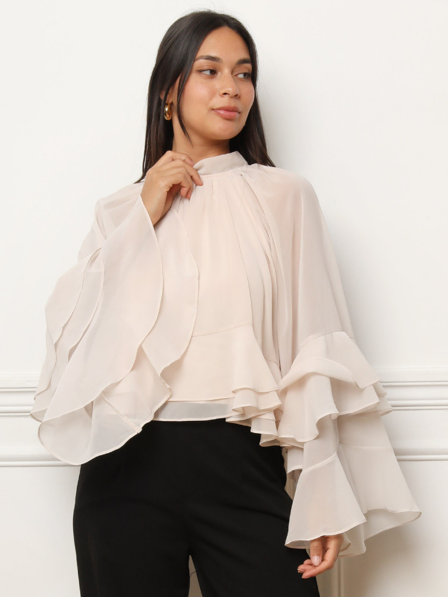 Pull&Bear - Blouse à volants - Blanc
