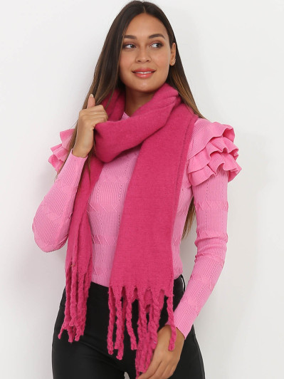 Echarpe fushia duveteuse à franges