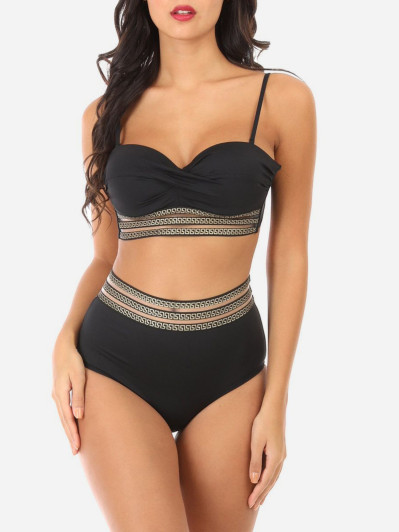 Maillot de bain 2 pièces noir à motif Grecque