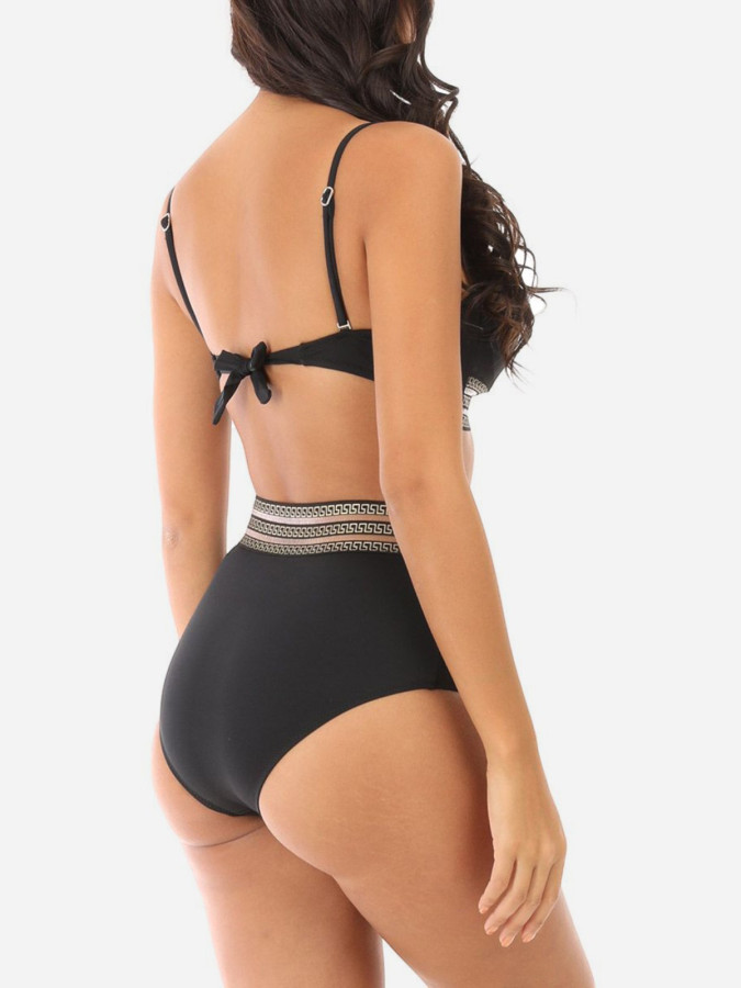 Maillot de bain 2 pièces noir à motif Grecque