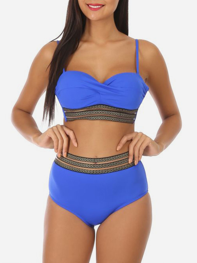 Maillot de bain 2 pièces bleu cobalt à motif Grecque