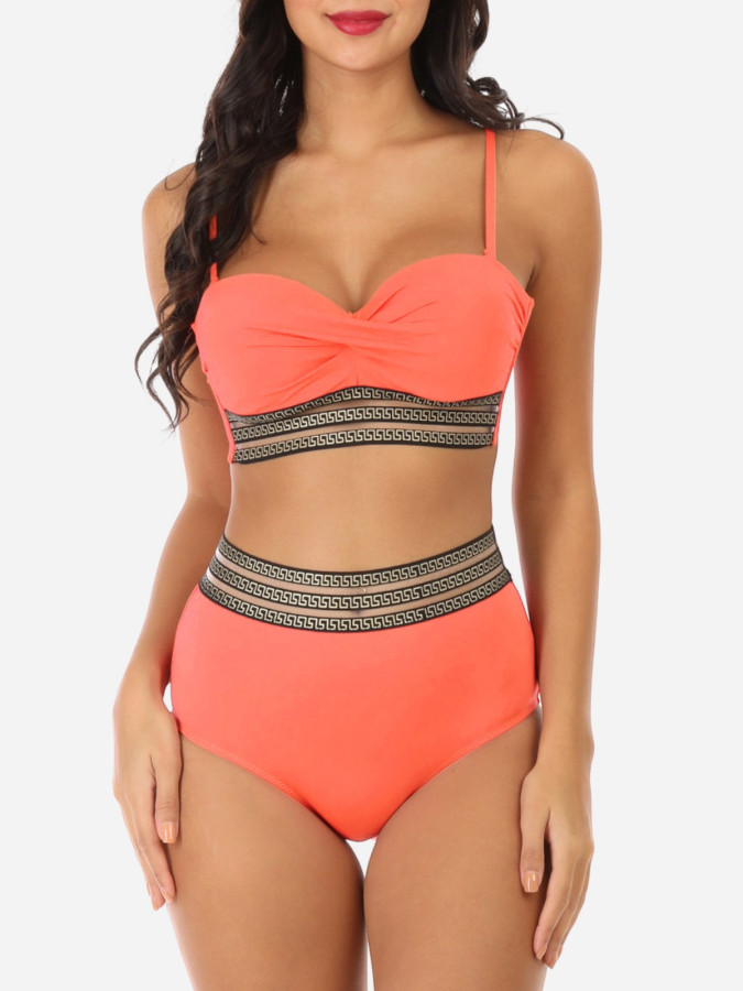Maillot de bain 2 pièces corail à motif Grecque