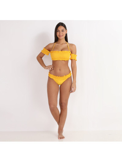 Bikini jaune smocké à bretelles amovibles