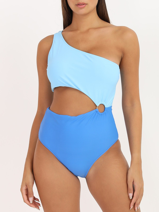 Maillot de bain 1 pièce bicolore asymétrique