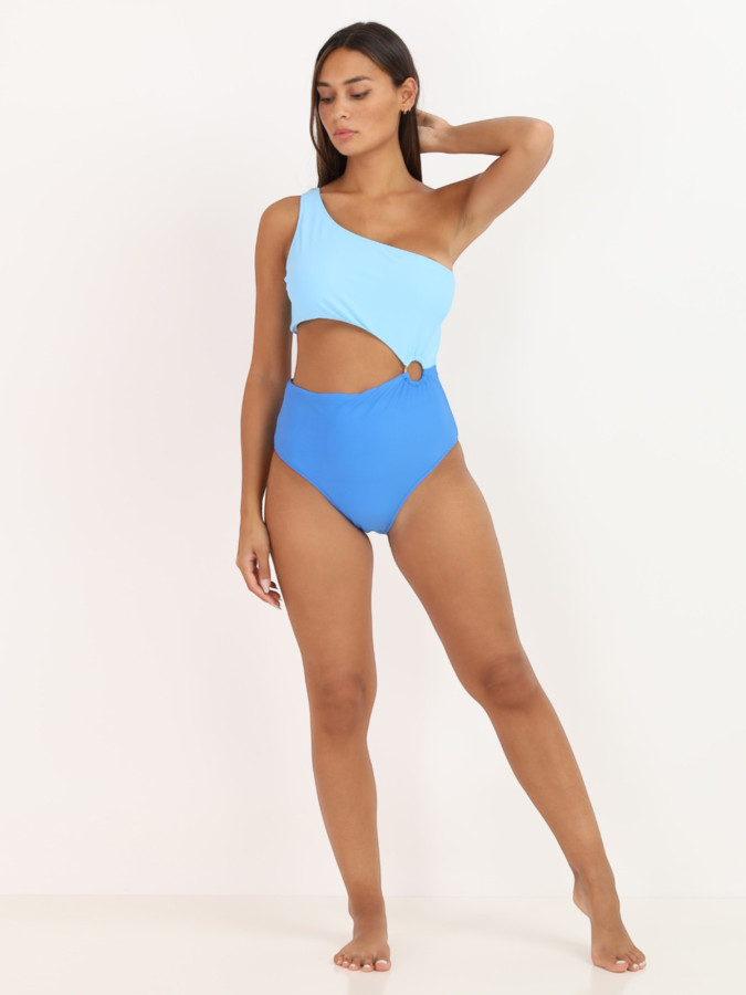 Maillot de bain 1 pièce bicolore asymétrique